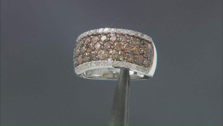 Champagne And White Diamond Rhodium Over Sterling Silver Wide Band Ring 1.80ctw Video Thumbnail