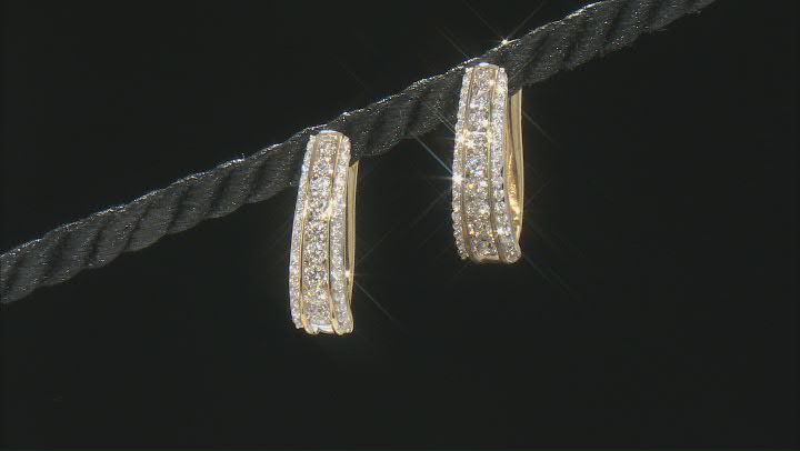 White Diamond 10k Yellow Gold Hoop Earrings 1.00ctw Video Thumbnail