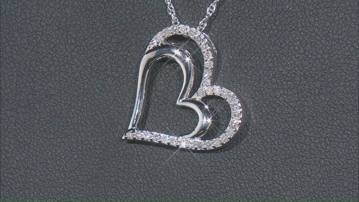 White Diamond Rhodium Over Sterling Silver Double Heart Pendant With 18" Rope Chain 0.25ctw