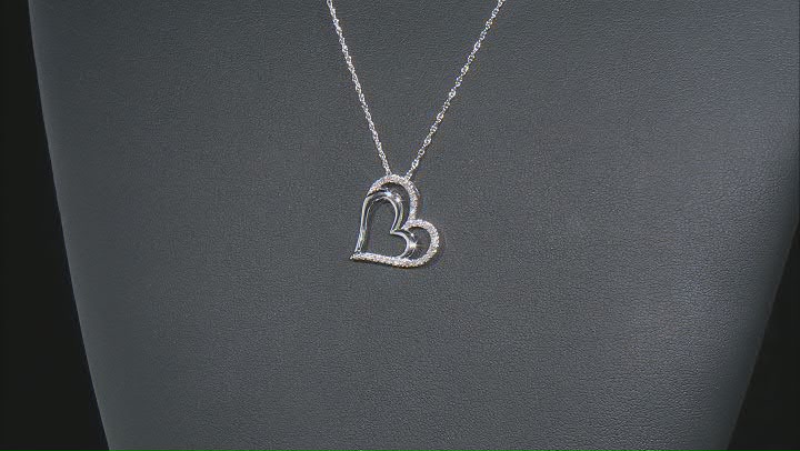 White Diamond Rhodium Over Sterling Silver Double Heart Pendant With 18" Rope Chain 0.25ctw