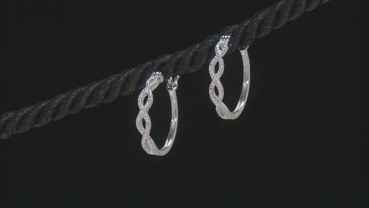 White Diamond Accent Rhodium Over Sterling Silver Hoop Earrings Video Thumbnail