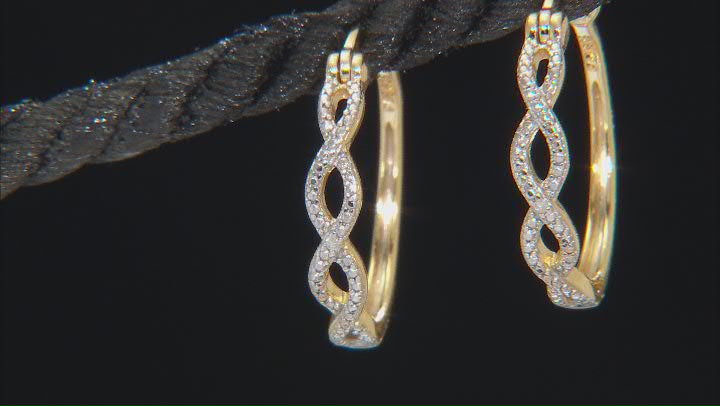 White Diamond Accent 14k Yellow Gold Over Sterling Silver Hoop Earrings Video Thumbnail
