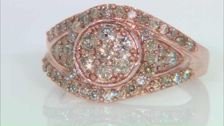 Champagne Diamond 18k Rose Gold Over Sterling Silver Cluster Ring 1.00ctw Video Thumbnail