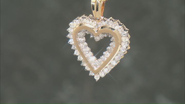 White Diamond 14k Yellow Gold Heart Pendant With 18" Cable Chain 1.00ctw Video Thumbnail
