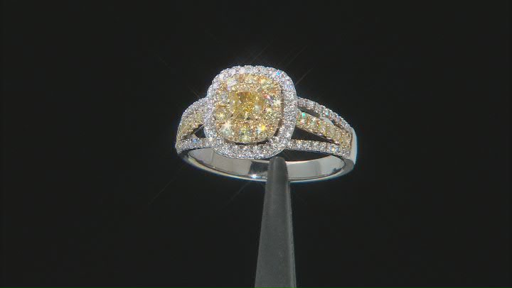 Natural Yellow Diamond And White Diamond 14k White Gold Halo Ring 0.95ctw Video Thumbnail