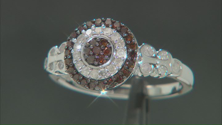 Red And White Diamond Rhodium Over Sterling Silver Cluster Ring 0.50ctw Video Thumbnail