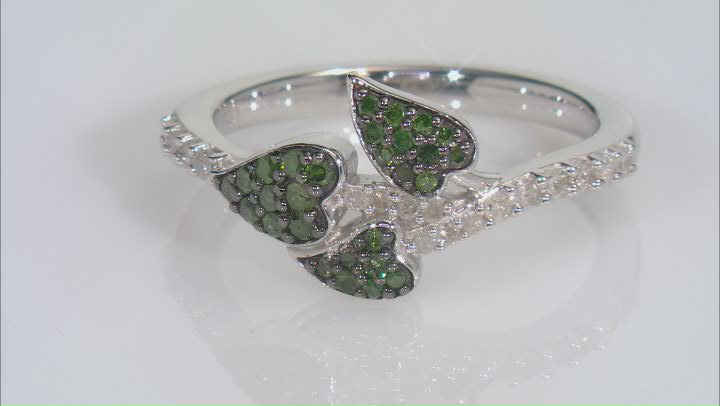 Green And White Diamond Rhodium Over Sterling Silver Band Ring 0.33ctw