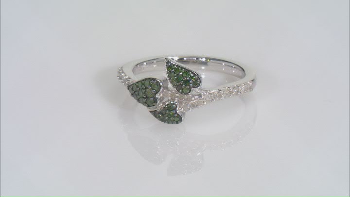 Green And White Diamond Rhodium Over Sterling Silver Band Ring 0.33ctw Video Thumbnail