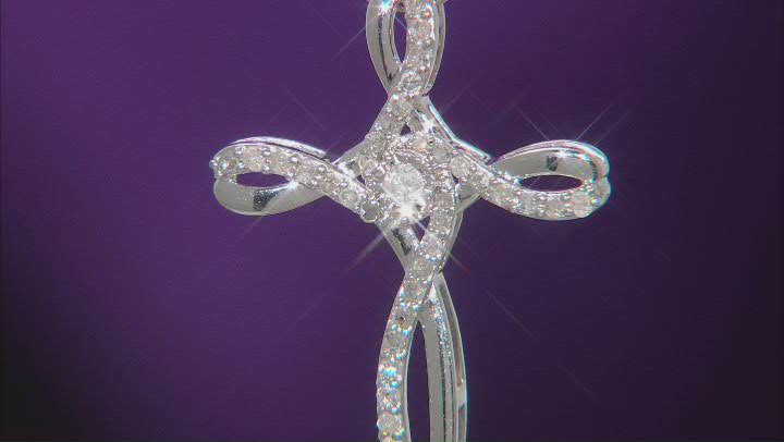White Diamond Rhodium Over Sterling Silver Cross Pendant With Chain 0.25ctw Video Thumbnail