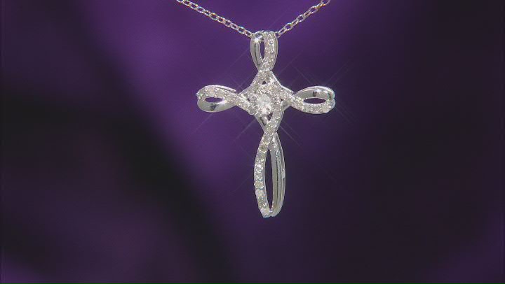 White Diamond Rhodium Over Sterling Silver Cross Pendant With Chain 0.25ctw Video Thumbnail
