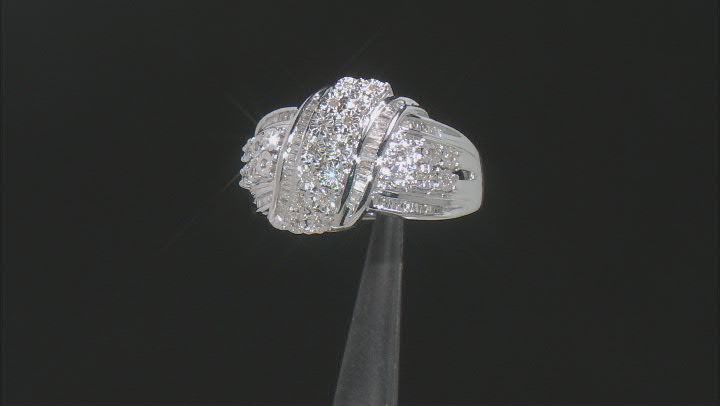 White Diamond Rhodium Over Sterling Silver Crossover Ring 0.50ctw Video Thumbnail