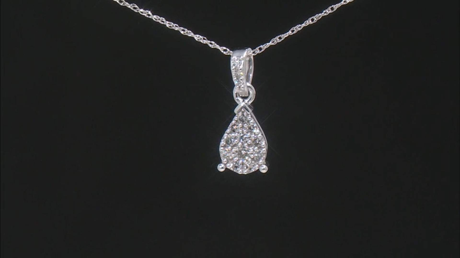 White Diamond 10k White Gold Teardrop Pendant With 18" Rope Chain 0.25ctw Video Thumbnail