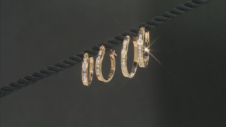 White Diamond 14k Yellow Gold Over Sterling Silver Set of 2 Hoop Earrings 0.25ctw Video Thumbnail