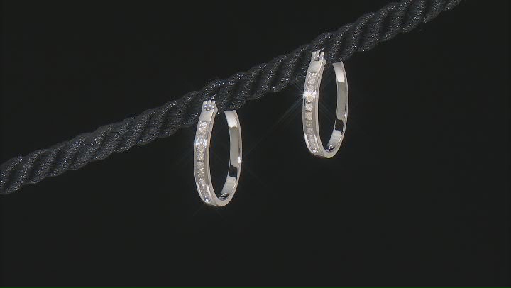 White Diamond Platinum Over Sterling Silver Set of 2 Hoop Earrings 0.25ctw Video Thumbnail