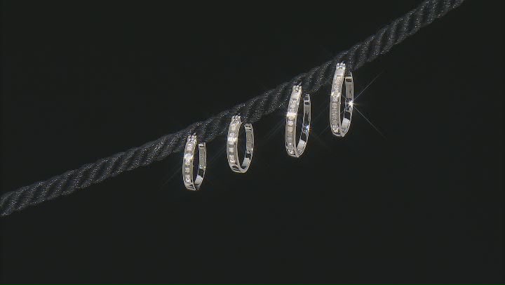 White Diamond Platinum Over Sterling Silver Set of 2 Hoop Earrings 0.25ctw Video Thumbnail