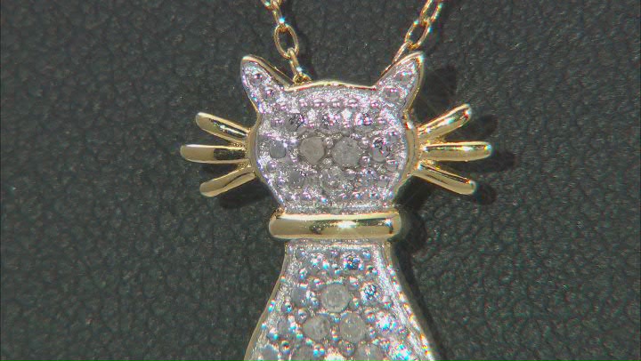 White Diamond 14k Yellow Gold Over Sterling Silver Cat Pendant With Chain 0.10ctw Video Thumbnail