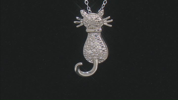 White Diamond Rhodium Over Sterling Silver Cat Pendant With Chain 0.10ctw Video Thumbnail