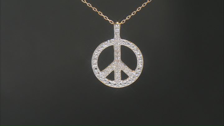 White Diamond 14k Yellow Gold Over Sterling Silver Peace Sign Pendant With Chain 0.20ctw Video Thumbnail