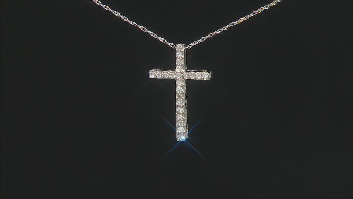 White Diamond 10k White Gold Cross Pendant With Chain 0.20ctw Video Thumbnail