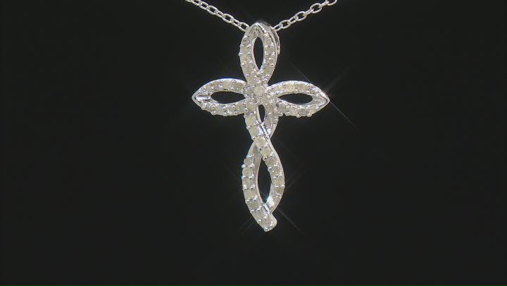 White Diamond Rhodium Over Sterling Silver Cross Slide Pendant With 18" Cable Chain 0.25ctw Video Thumbnail