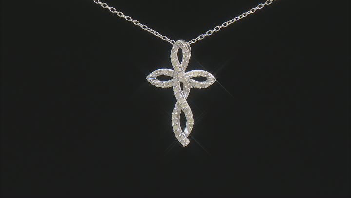 White Diamond Rhodium Over Sterling Silver Cross Slide Pendant With 18" Cable Chain 0.25ctw Video Thumbnail