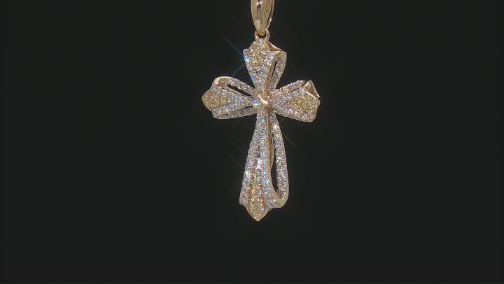 Natural Yellow And White Diamond 14k Yellow Gold Cross Pendant With 18" Cable Chain 0.40ctw Video Thumbnail