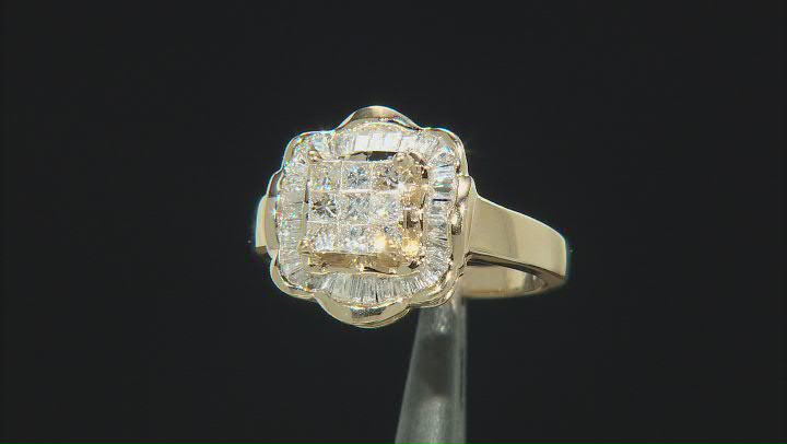 White Diamond 14k Yellow Gold Cluster Ring 0.95ctw Video Thumbnail