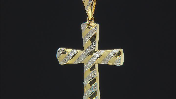 White Diamond 14k Yellow Gold Over Sterling Silver Unisex Cross Pendant With Box Chain 0.25ctw Video Thumbnail