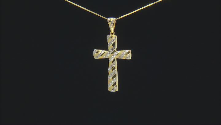White Diamond 14k Yellow Gold Over Sterling Silver Unisex Cross Pendant With Box Chain 0.25ctw Video Thumbnail