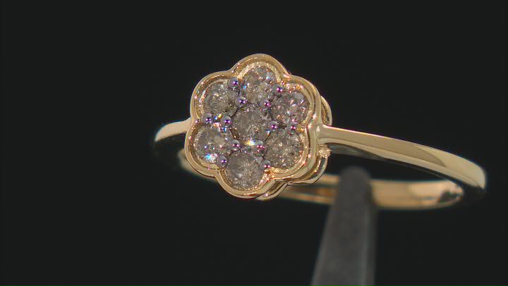 Champagne Diamond 14k Yellow Gold Over Sterling Silver Cluster Ring 0.45ctw Video Thumbnail