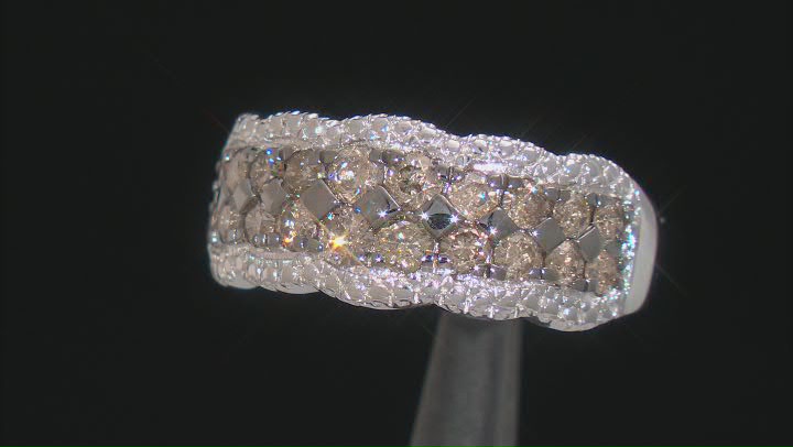 Champagne Diamond Rhodium Over Sterling Silver Wide Band Ring 0.95ctw Video Thumbnail