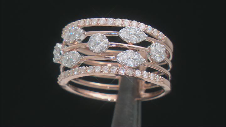 White Diamond 10k Rose Gold 5-Row Band Ring 0.75ctw Video Thumbnail