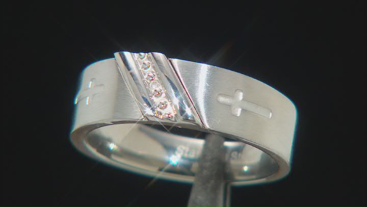 White Diamond Accent Stainless Steel Mens Cross Ring Video Thumbnail