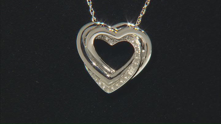 White Diamond Accent Rhodium Over Sterling Silver Heart Slide Pendant With 18" Rope Chain Video Thumbnail