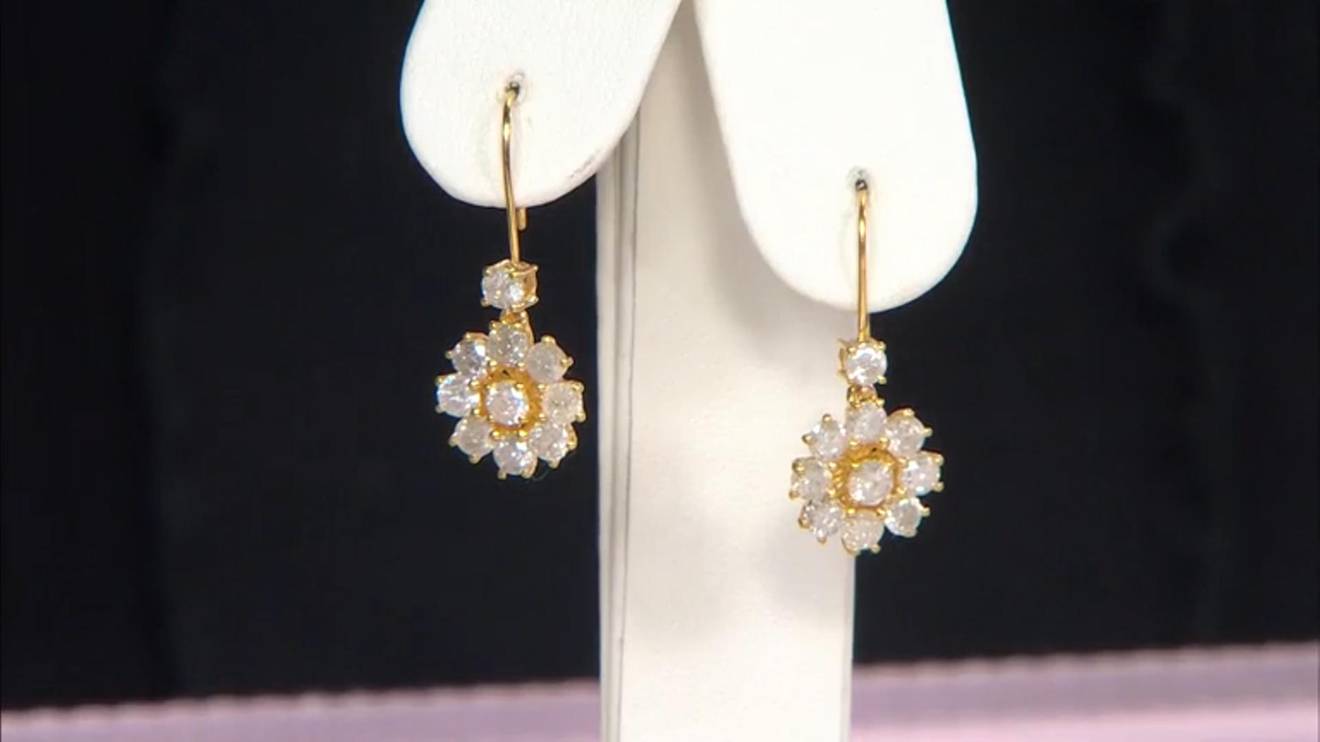 White Diamond 10k Yellow Gold Drop Earrings 1.85ctw Video Thumbnail