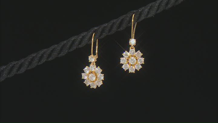 White Diamond 10k Yellow Gold Drop Earrings 1.85ctw Video Thumbnail