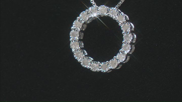 White Diamond Rhodium Over Sterling Silver Circle Slide Pendant With 18" Box Chain 0.25ctw Video Thumbnail