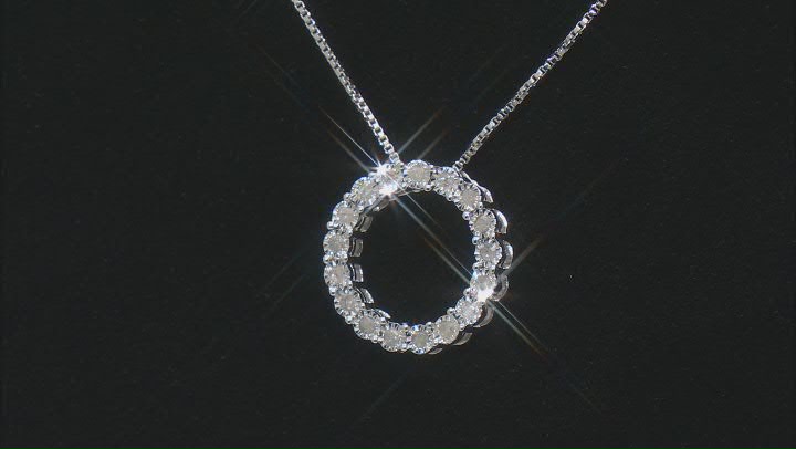 White Diamond Rhodium Over Sterling Silver Circle Slide Pendant With 18" Box Chain 0.25ctw Video Thumbnail