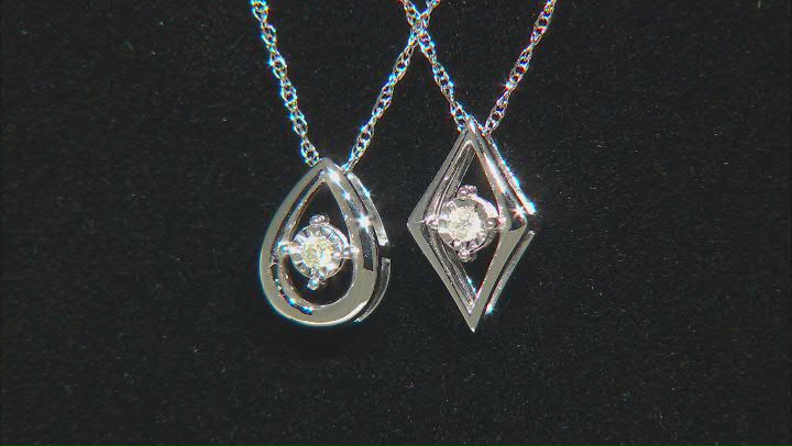 White Diamond Accent 10k White Gold Pear And Diamond Shape Pendant Set of 2 With Rope Chains Video Thumbnail