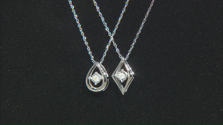 White Diamond Accent 10k White Gold Pear And Diamond Shape Pendant Set of 2 With Rope Chains Video Thumbnail