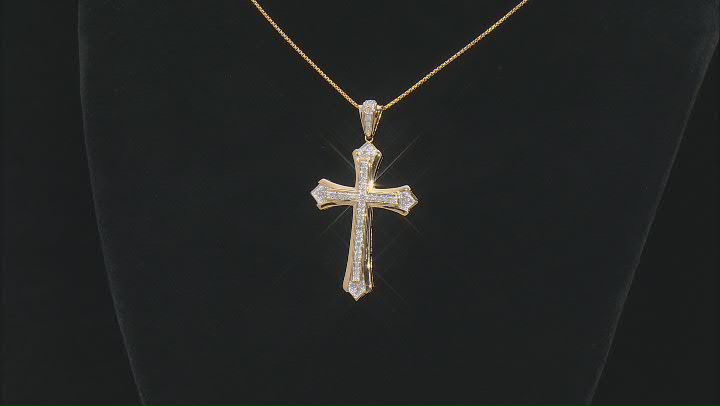 White Diamond 14k Yellow Gold Over Sterling Silver Mens Cross Pendant With 22" Chain 0.50ctw Video Thumbnail