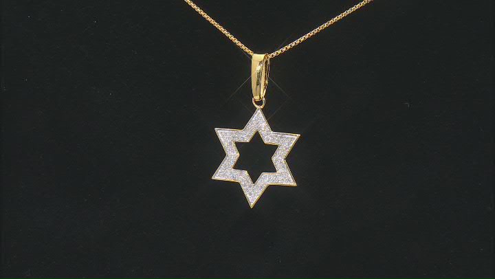 Round White Diamond 14k Yellow Gold Over Sterling Silver Mens Star Of David Pendant 0.50ctw Video Thumbnail