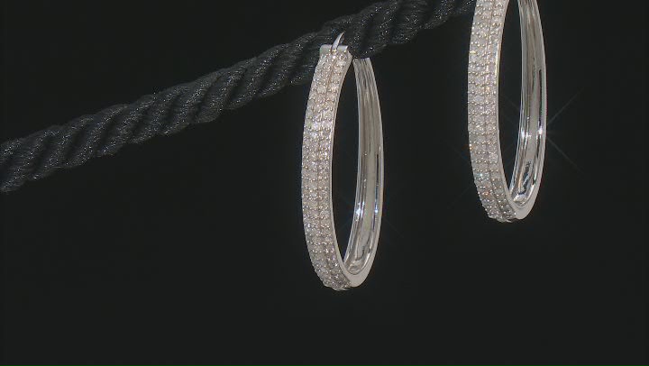 White Diamond Rhodium Over Sterling Silver Hoop Earrings 1.00ctw Video Thumbnail