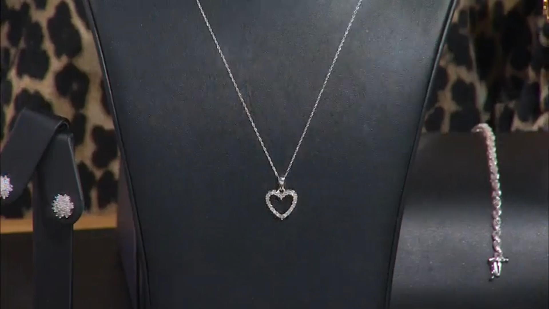 White Diamond 10k White Gold Heart Pendant With 18" Rope Chain 0.25ctw Video Thumbnail