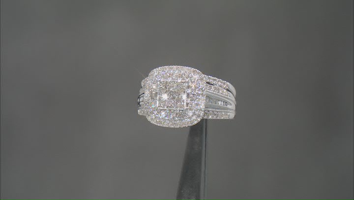 White Diamond 10k White Gold Cluster Ring With Matching Band 1.50ctw Video Thumbnail