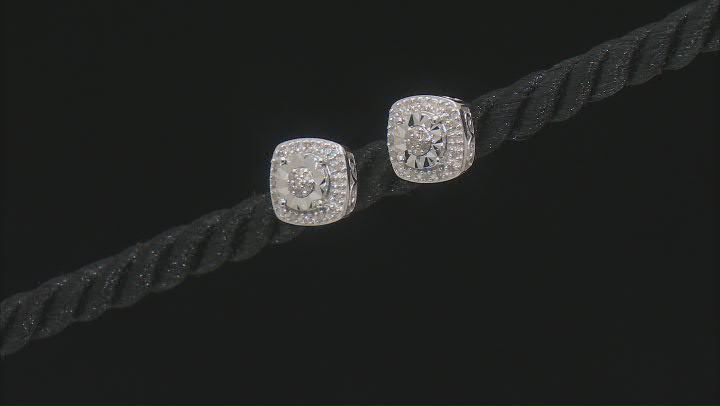 White Diamond Rhodium Over Sterling Silver Stud Earrings 0.10ctw Video Thumbnail