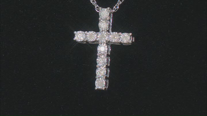 White Diamond Rhodium Over Sterling Silver Cross Slide Pendant With 18" Rope Chain 0.10ctw Video Thumbnail