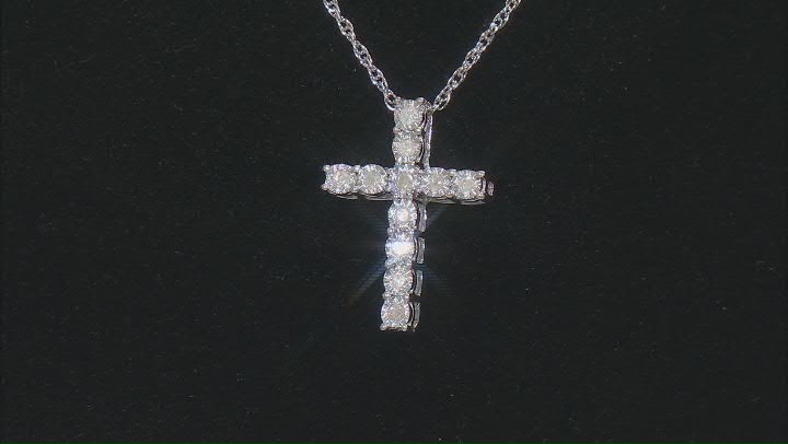 White Diamond Rhodium Over Sterling Silver Cross Slide Pendant With 18" Rope Chain 0.10ctw Video Thumbnail