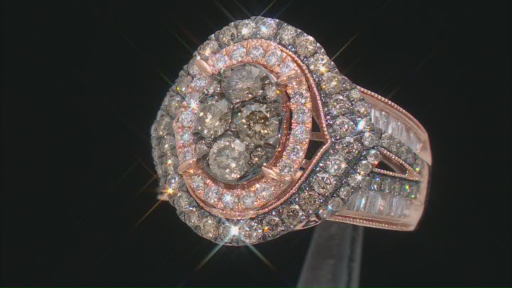 Champagne And White Diamond 10k Rose Gold Halo Cluster Ring 2.00ctw Video Thumbnail