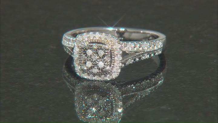 White Diamond Rhodium Over Sterling Silver Cluster Ring 0.25ctw Video Thumbnail